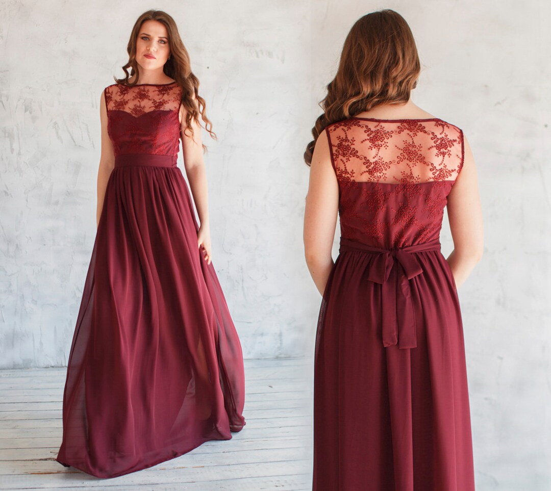 Lace Top Chiffon BUTTON Long Dresses Grape