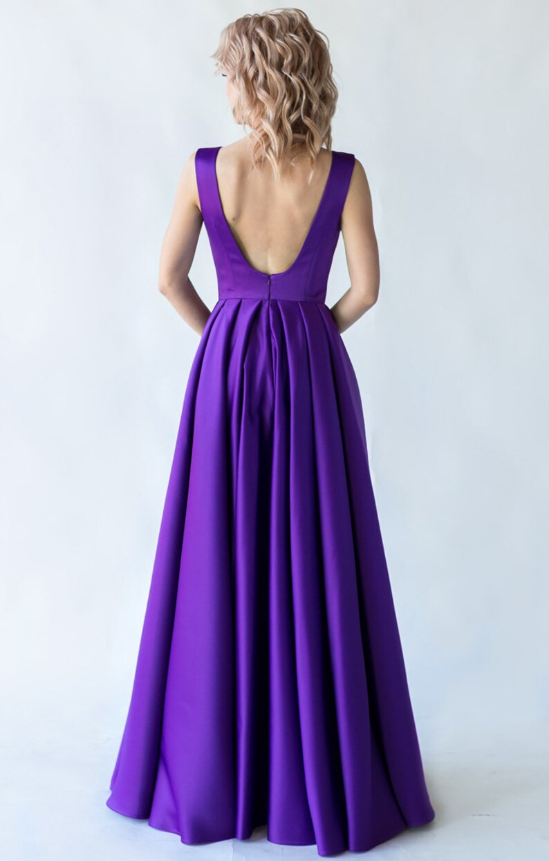 Satin Backless Dress With Builtin Bra and Deep Vneck / Etsy