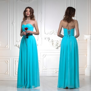 SALE 50% - XS, L Elegant Maxi Dress, Long Bridesmaid Dress, Turquoise Wedding Guest Dress, Evening Dress, Floor Length Chiffon Maxi Dress
