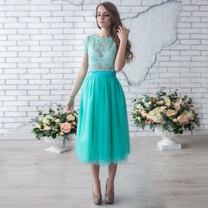 Midi Tulle Skirt: High Waist Women&#39;s Mint Tutu
