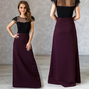 Elegant A Line Marsala Skirt / Classic Floor Length Skirt / Formal Skirt / Maxi Skirt / High Waist A Line Skirt / Long Marsala Skirt