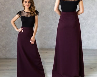 Elegant A Line Marsala Skirt / Classic Floor Length Skirt / Formal Skirt / Maxi Skirt / High Waist A Line Skirt / Long Marsala Skirt