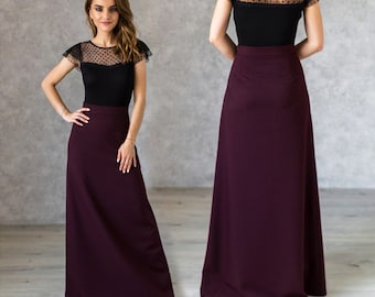 Elegant Burgundy Maxi Skirt: High Waist A-Line Long Skirt