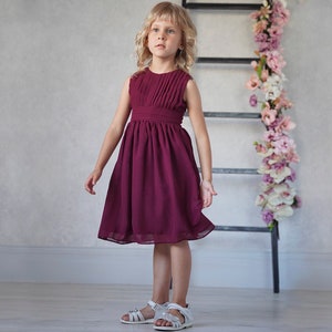 Burgundy Chiffon Flower Girl Dress: Toddler Wedding Party Dress