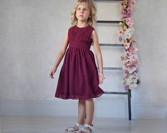 Burgundy Chiffon Flower Girl Dress: Toddler Wedding Party Dress