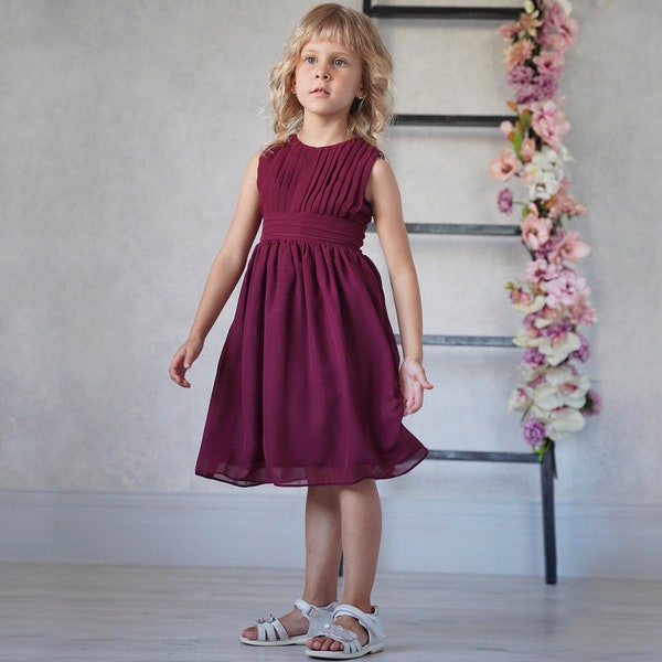 Robe de petite fille marron, robe de fille bordeaux, robe de bébé fille à fleurs, robe de mariée pour tout-petit, robe d’anniversaire pour filles, robe pour tout-petit