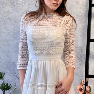 Long Sleeve Wedding Dress, Lace Wedding Dress With 3/4 Sleeves, Ivory Wedding Dress for Women ...