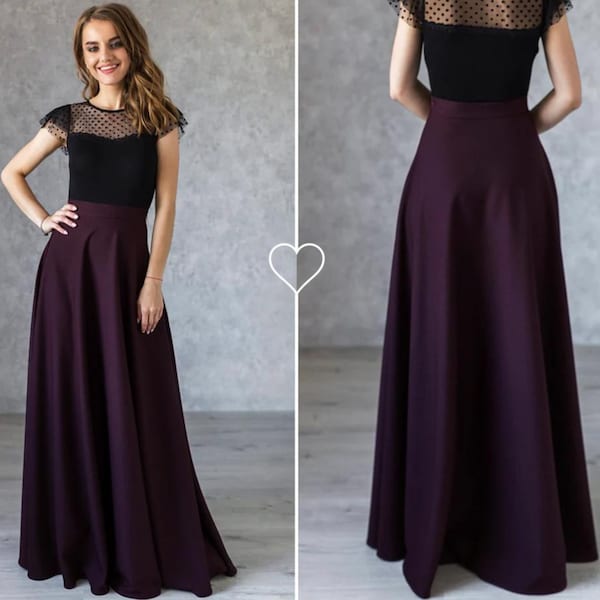 High Waist Skirt, Extravagant Marsala Long Skirt, Cocktail Women Skirt, Evening Maxi Skirt, Prom Skirt, Classic Skirt