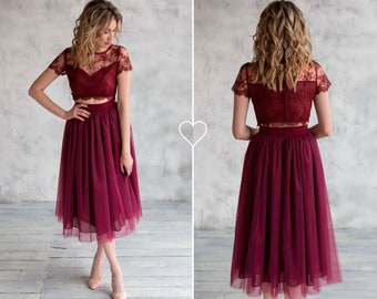 High waist midi tulle skirt burgundy tutu skirt bridesmaid skirt knee length skirt burgundy tulle skirt (different colors)