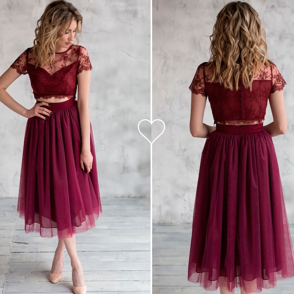 High waist midi tulle skirt burgundy tutu skirt bridesmaid skirt knee length skirt burgundy tulle skirt (different colors)