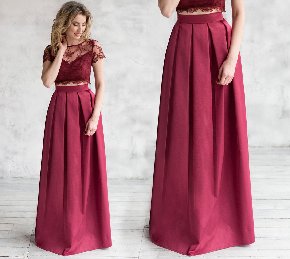 スカート Ermanno Firenze Flowing Satin Long Skirt With High Waist Women's Maxi Skirt, Chiffon Floral Skirt, Printed Skirt