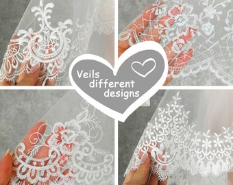 Beautiful embroidered wedding veils with different designs / Romantic ivory bridal veil / Fingertip wedding veils / Soft tulle wedding veils