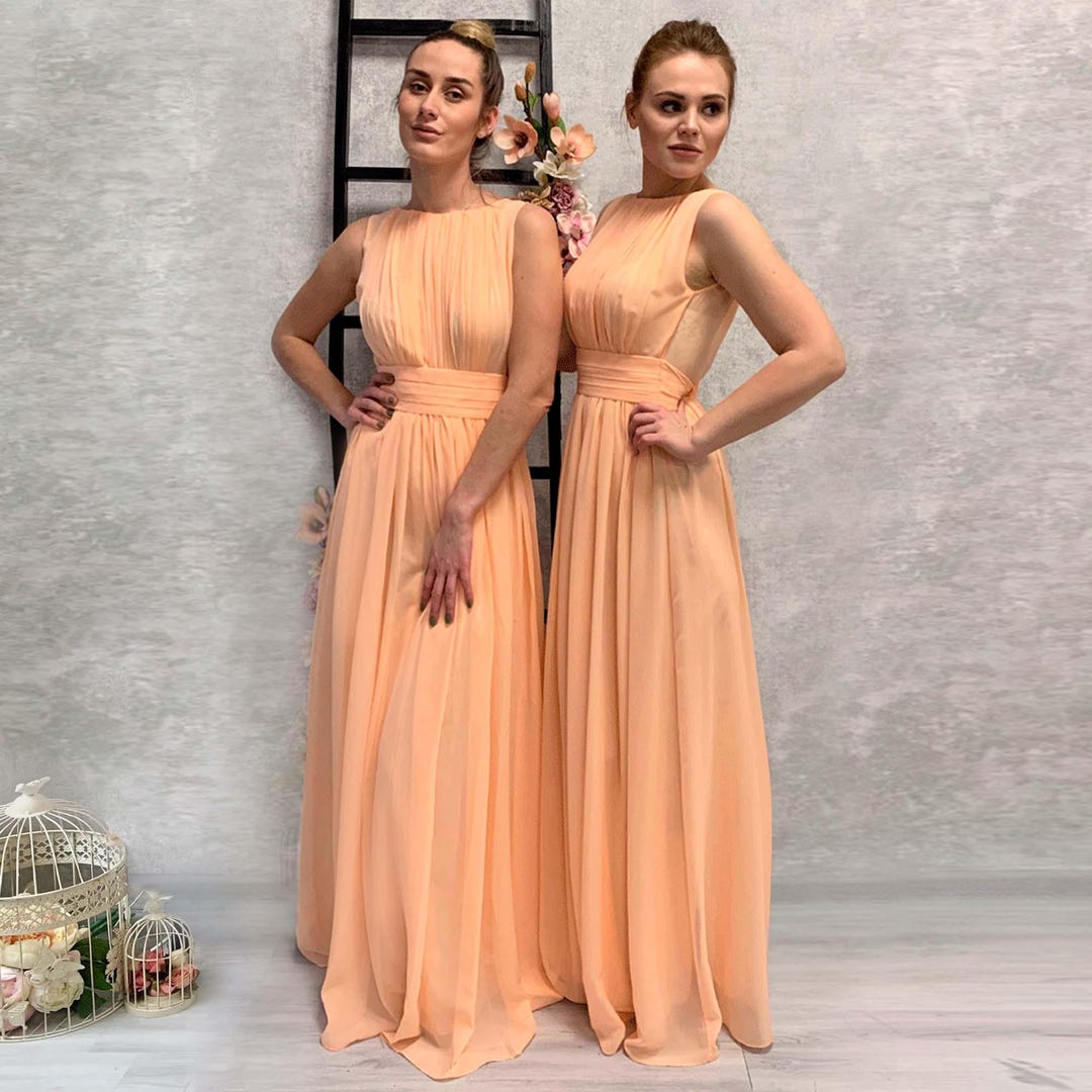Apricot Chiffon Bridesmaid Dress, Long Greek Style Wedding Party