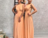 apricot bridesmaid dress Cicinia Spaghetti Straps Sweetheart Apricot Bridesmaid Dresses with Ruffles Side