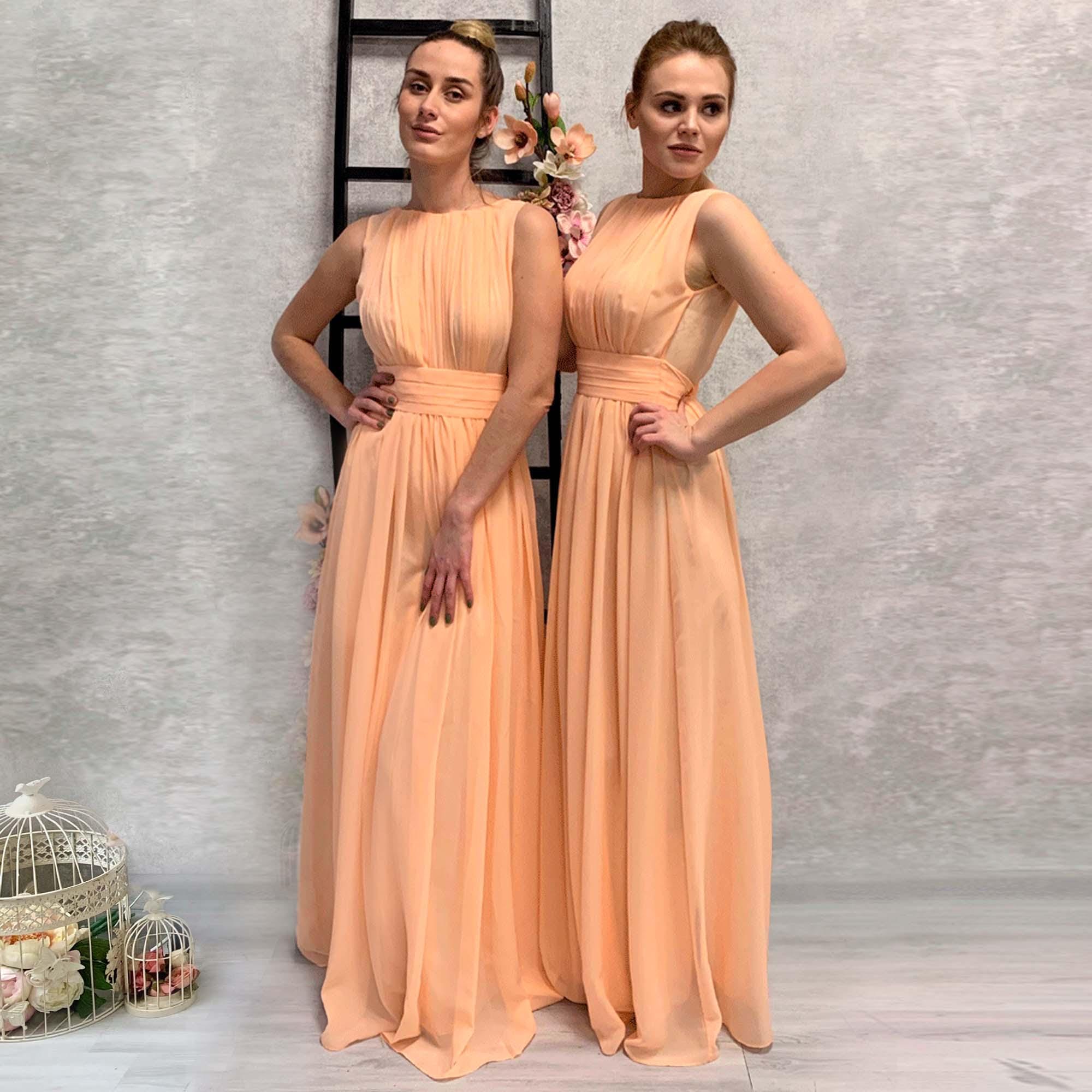 pale apricot bridesmaid dresses LVNES Women One Shoulder Bridesmaid Dress with Slit Apricot Sheath Long  Wedding Guest Dress – Lvnes main image 1