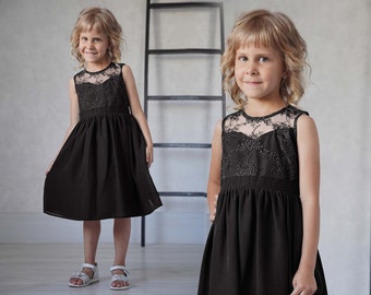 Vestido de encaje negro para niña: elegante vestido de gasa para niña