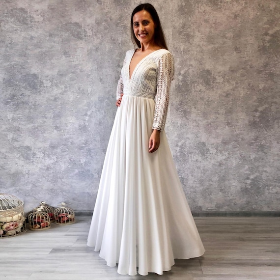 yomoko sexy deep v-neck long sleeve lace beach dress Boho Wedding Dress: Macrame Sleeves, Open Back DESCRIPTION Embrace effortless elegance Web Collection: New Year DRESS+ One-piece dress, flare, Color:Burgundy as Pics