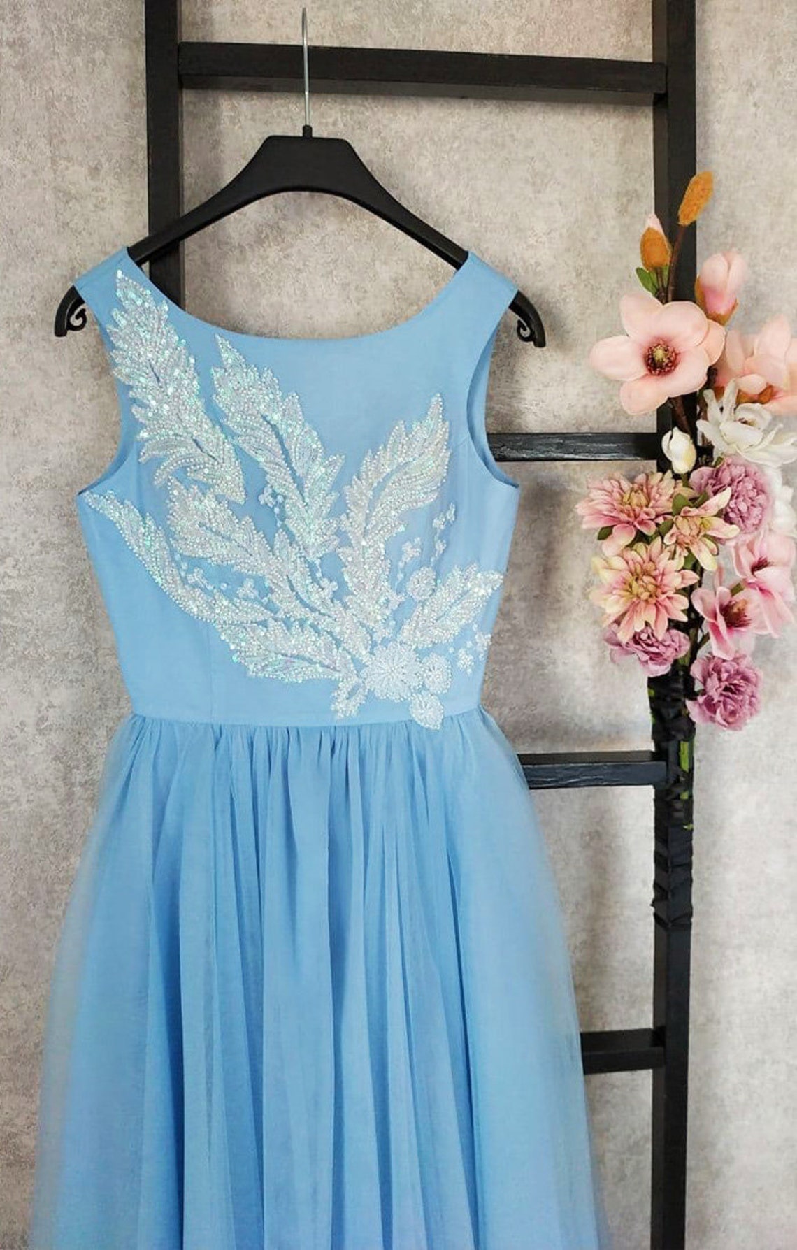Blue Embroidery Tulle Dress main image 1