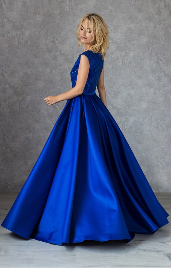 A-line Sweetheart Neck Royal Blue Satin Long Prom Dresses APD2750 –  SheerGirl