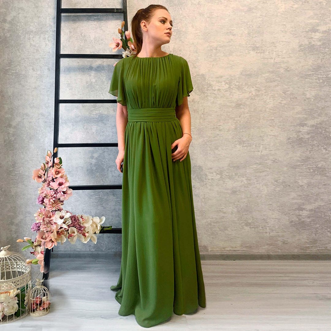 Olive Green Chiffon Grecian Evening Dress: Flowy Formal Gown - Etsy Olive Green Chiffon Grecian Evening Dress: Flowy Formal Gown - Etsy