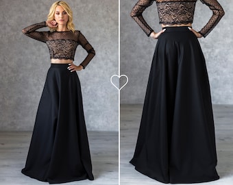 Long straight best sale black evening skirt