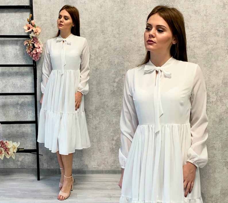 flowy white midi dress Dresses Length from bust to hem of size S Stylish Ivory White Midi Chiffon