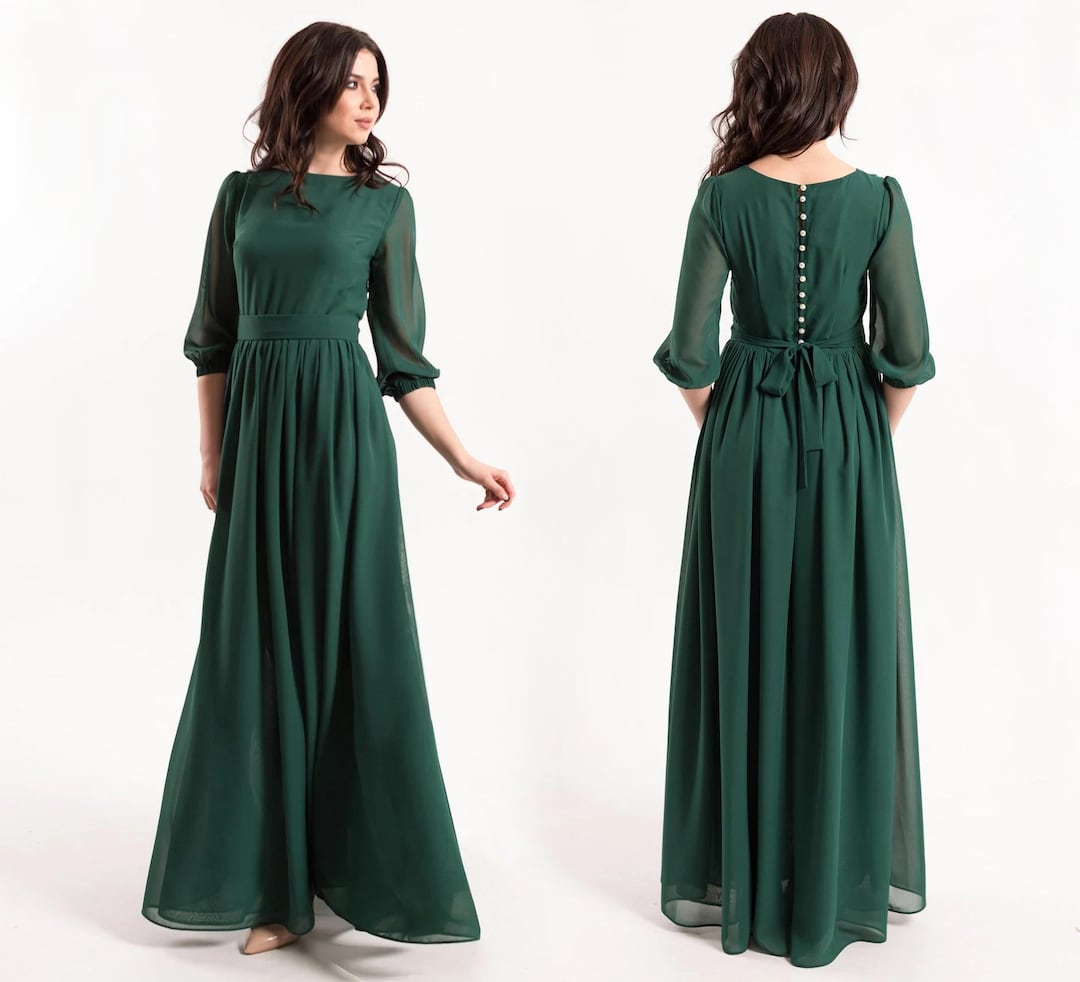 Green diamond chiffon dress main image 1