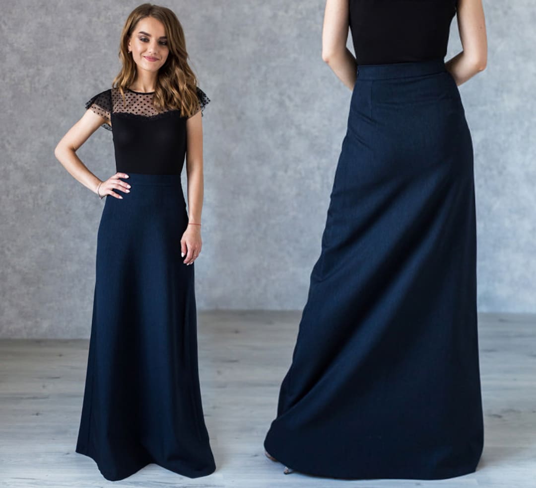MYSTTE A-LINE SKIRT W DIAGONAL SEAMS-MAXI BLUE main image 1