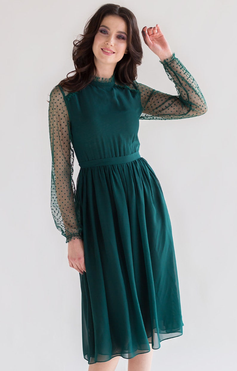 S size green dresses for women long sleeve emerald formal image 1