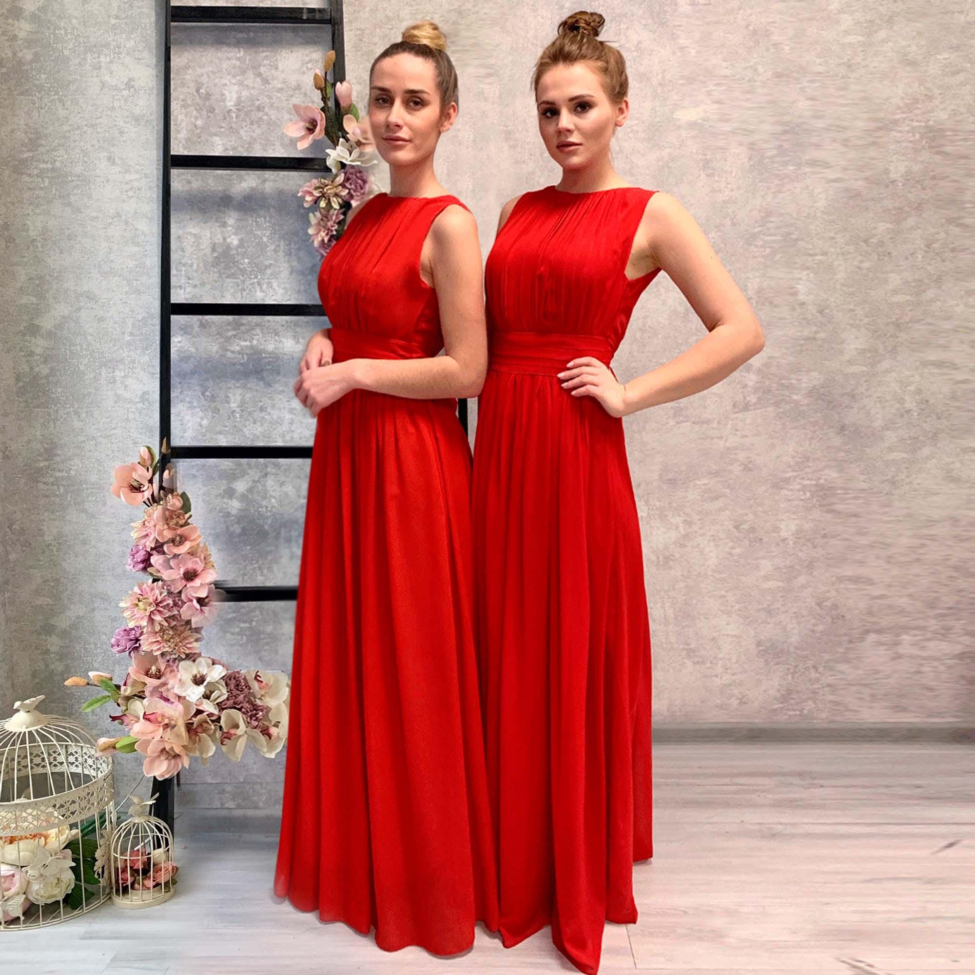 chiffon grecian bridesmaid dresses Red Dress: Long Flowing Evening Gown Get wedding ready with