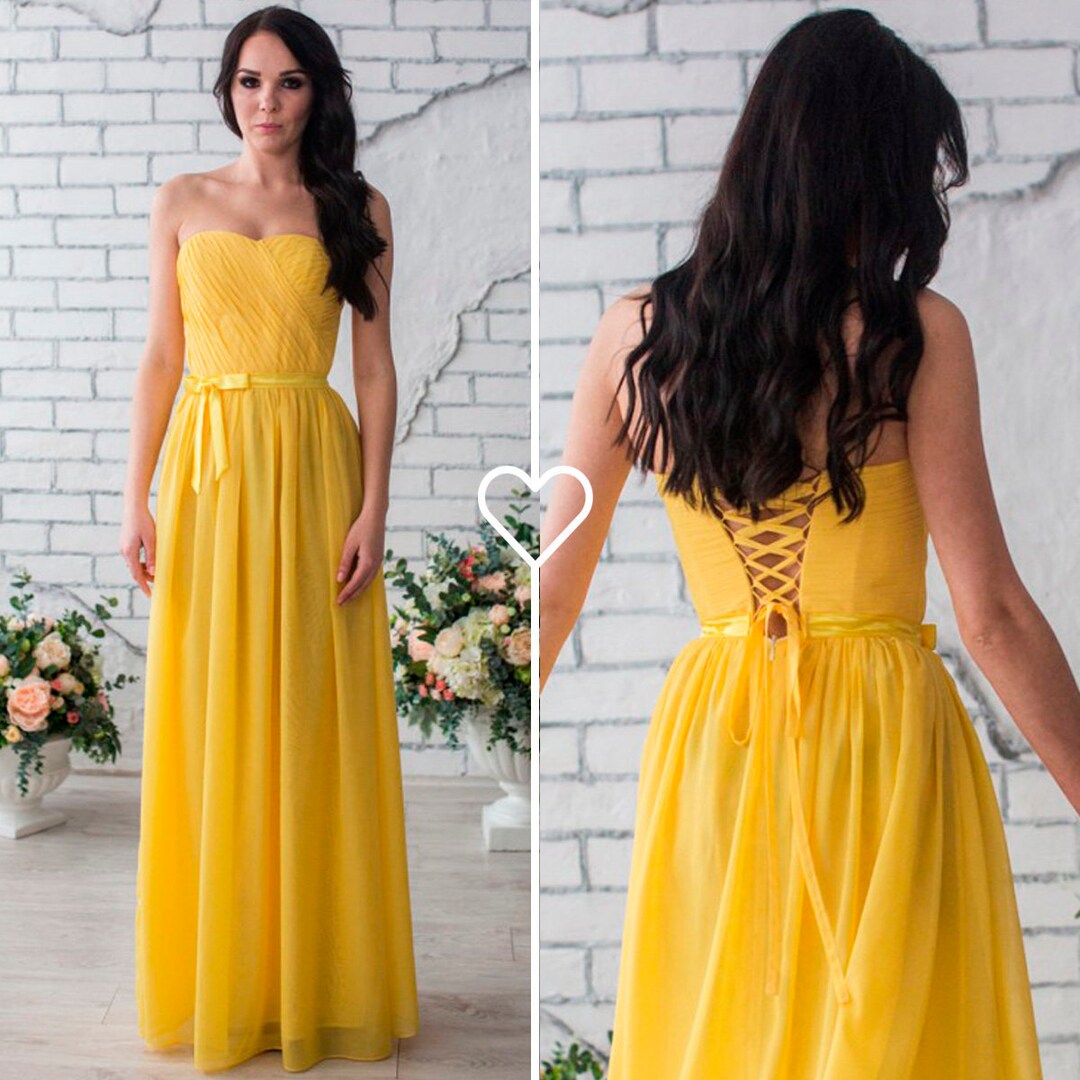 SALE 50% S Size Chiffon Maxi Dress Yellow Prom Dress Party - Etsy