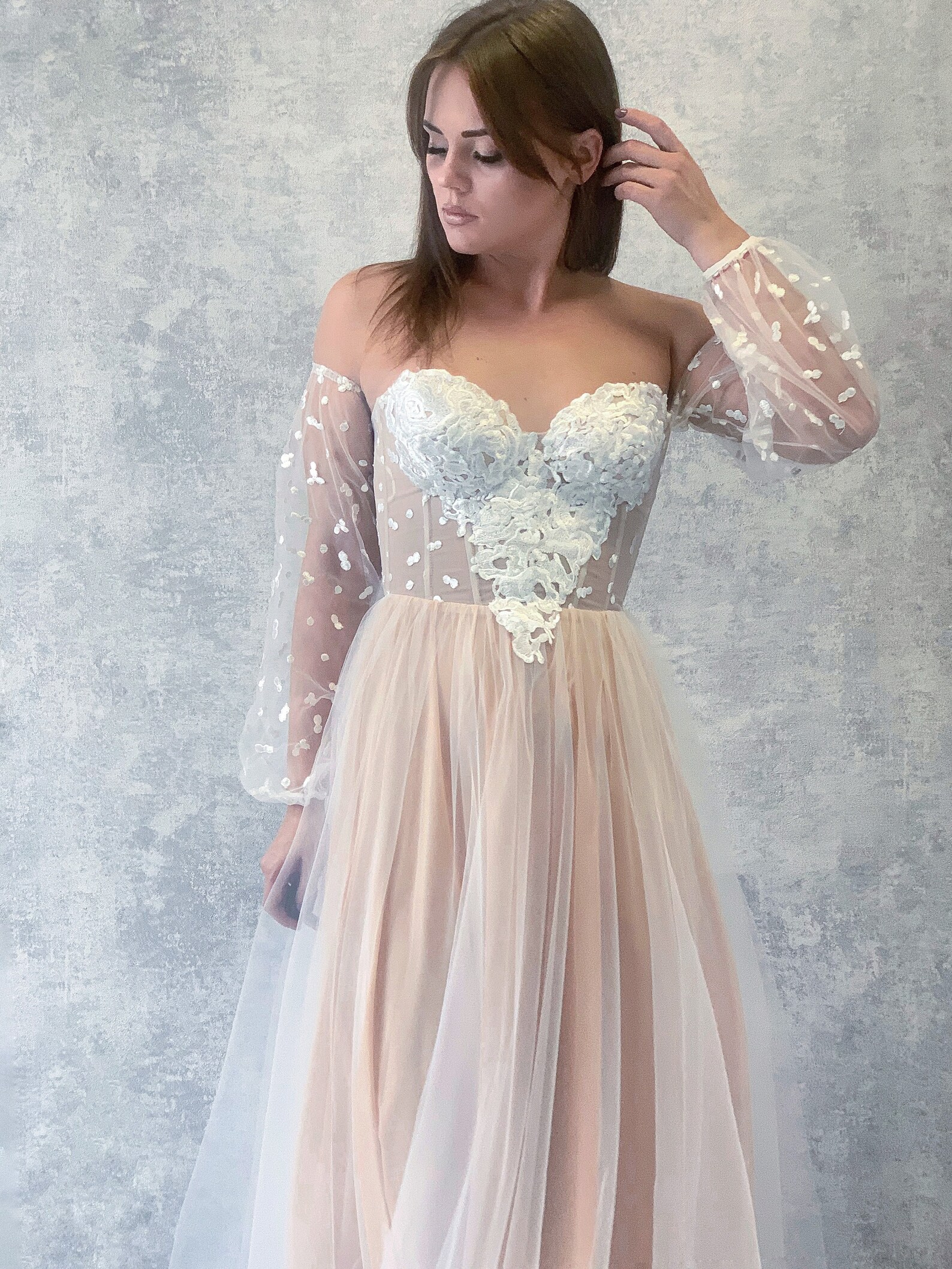 Bohemian Wedding Dress with Built-in Bra / Nude color lining | Etsy