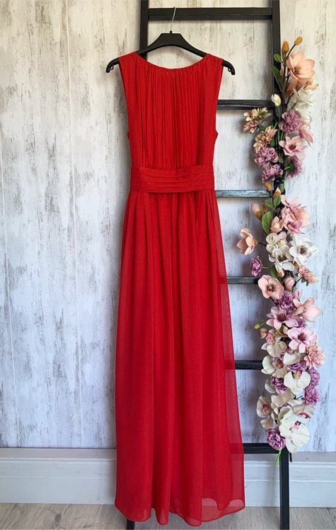 Red Chiffon Maxi Dress: Greek Style Romantic Gown (L, Xl)