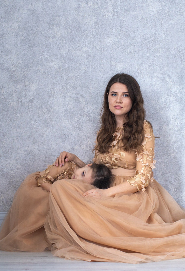 Matching Mother Daughter Gold Dresses: Family Look Evening Gowns Matching Mother Daughter Gold Dresses: Family Look Evening Gowns