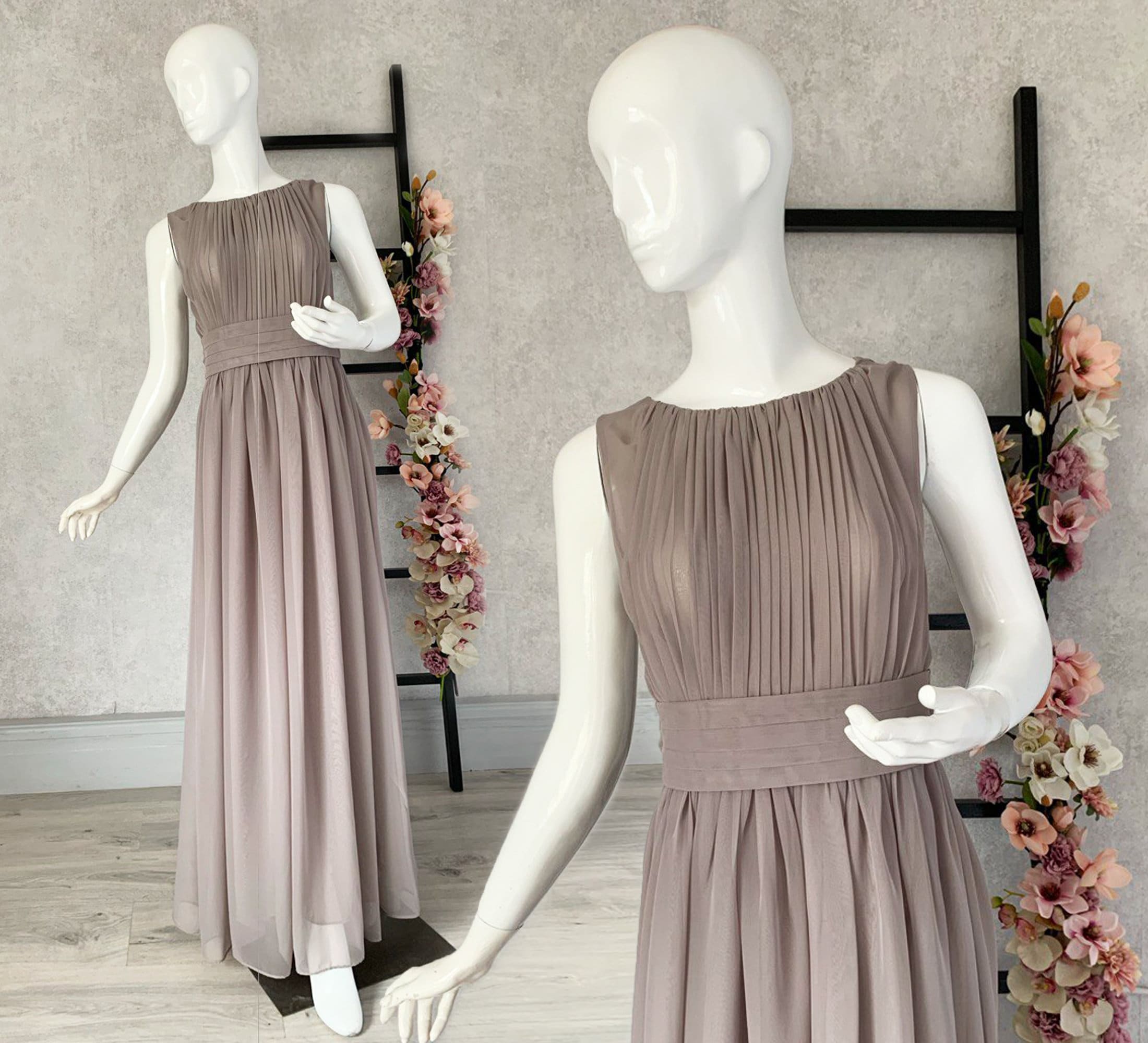 grey grecian dress Greek Goddess Chiffon Dress S, M sizes: Elegant formal grey gown