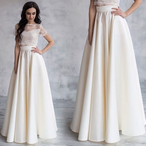 Elegant Wedding Ivory Satin Full Skirt / Maxi bridal skirt / Bridal floor length skirt / Ivory formal skirt / High waist satin wedding skirt