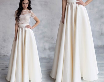 Jupe évasée en satin ivoire pour mariage élégant / Maxi jupe de mariée / Jupe longueur plancher de mariée / Jupe formelle ivoire / Jupe de mariage en satin taille haute