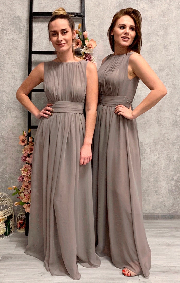 etsy bridesmaid dresses chiffon Peach Bridesmaid Chiffon Dress, Long Greek Style Wedding Party Gown with Draped Bodice