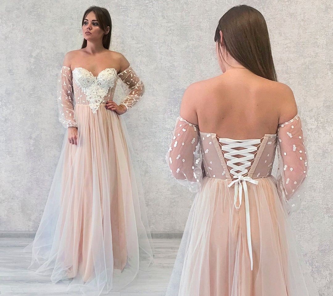 Bohemian Wedding Dress With Built-in Bra / Nude Color Lining - Etsy