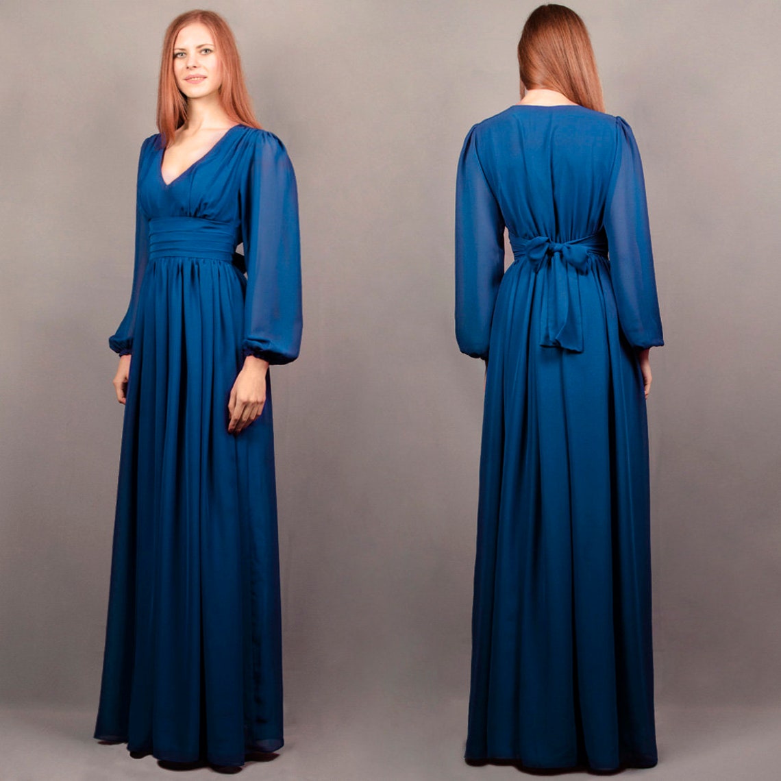 Elegant V Neck Flowy Chiffon Dresses with Wraps Sage