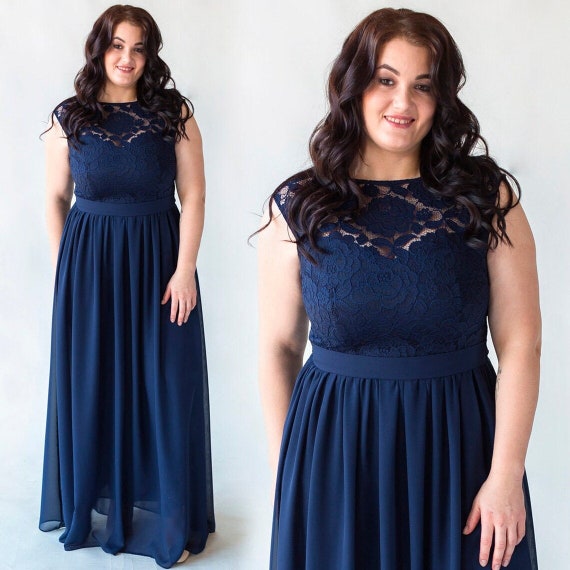 Elegant Navy Blue Plus Size Lace Plus Size Evening Dresses With Half  Sleeves V Neck Evening Gowns Mermaid Floor Length Chiffon Formal Dress From  Weddingteam, $127.09 | DHgate.Com