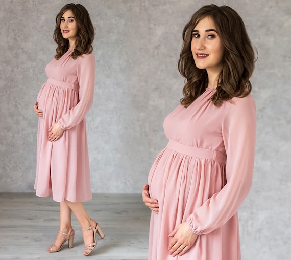 Blush Maternity Cocktail Flowy Dress Midi Dress for Future Mom Elegance Pregnancy Gown Baby Shower Dress Maternity Fitted Etsy Australia