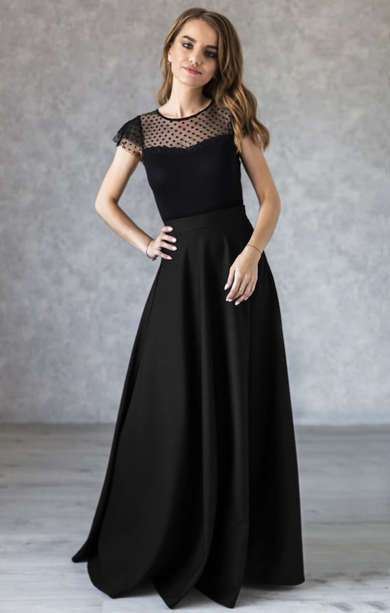 Elegant A Line Black Skirt Classic Floor Length Skirt With Pleats Maxi Skirt Cocktail Women Skirt Black Prom Skirt Etsy