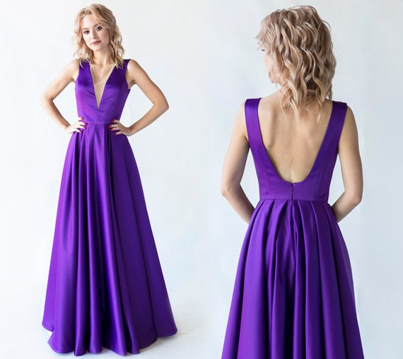 Satin Backless Dress with Built-in Bra 