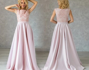 Elegant blush-mjuk aftonklänning: Rosa satinbalklänning