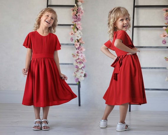 Elegant Red Chiffon Toddler Dress, Flower Girl Gown - Etsy UK
