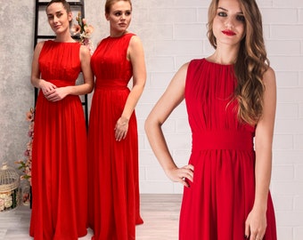 Floor Length Long Party Gown Maxi Grecian Dress Red Bridesmaid Dress Prom Dress Evening Dress Special Occasion Red Maxi Dress