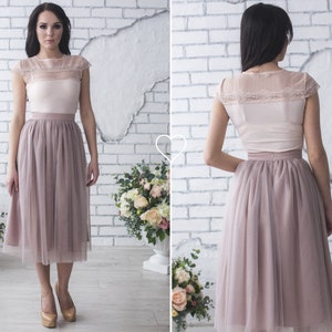 Midi tulle skirt, adult tulle tutu skirt, high waisted skirt, bridesmaids skirt, beige tutu skirt, mesh skirt (different colors)
