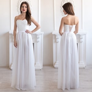 SALE 50% L Size Chiffon Wedding Dress, Simple Wedding Dress, Ivory Wedding Dress, Maxi White Dress, Long Wedding Dress, Bride Wedding Gown