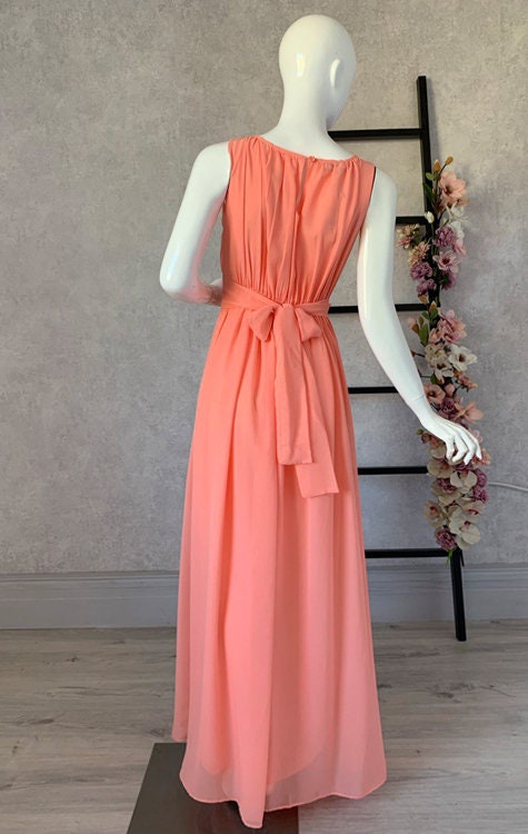 coral maxi dress chiffon Hardware Halter Chiffon Cowl Neck, Daliah Maxi Dress in Coral, Size L, For Wedding Guest